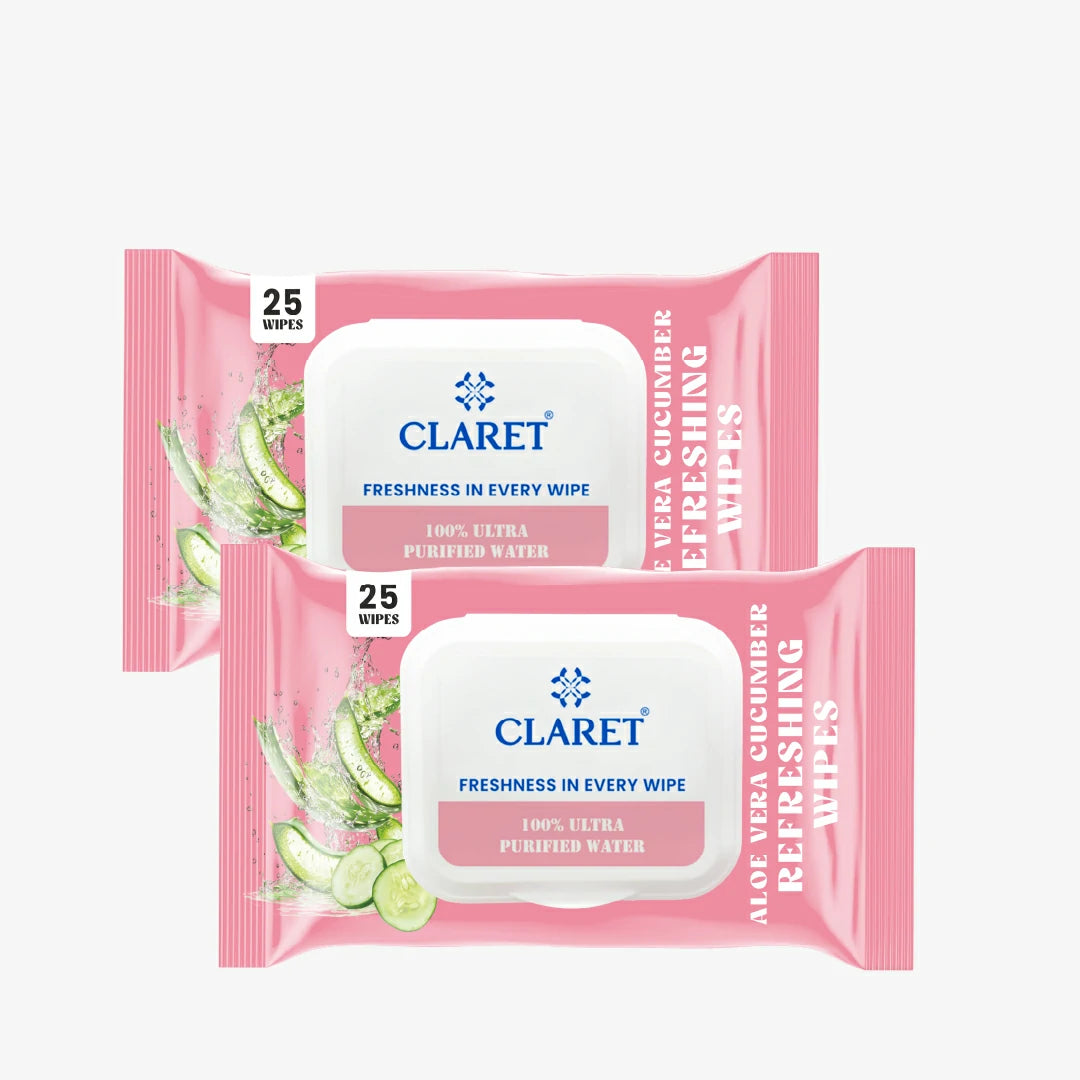 Claret Refreshing Wet Wipes With Aloe Vera & Cucumber | 25 Pulls