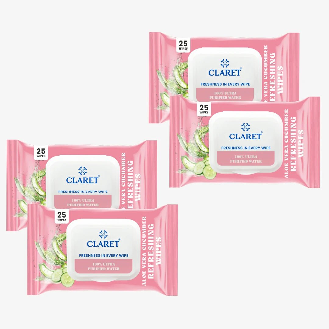 Claret Refreshing Wet Wipes With Aloe Vera & Cucumber | 25 Pulls