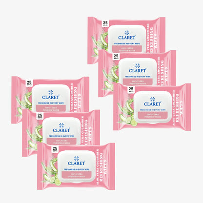 Claret Refreshing Wet Wipes With Aloe Vera & Cucumber | 25 Pulls
