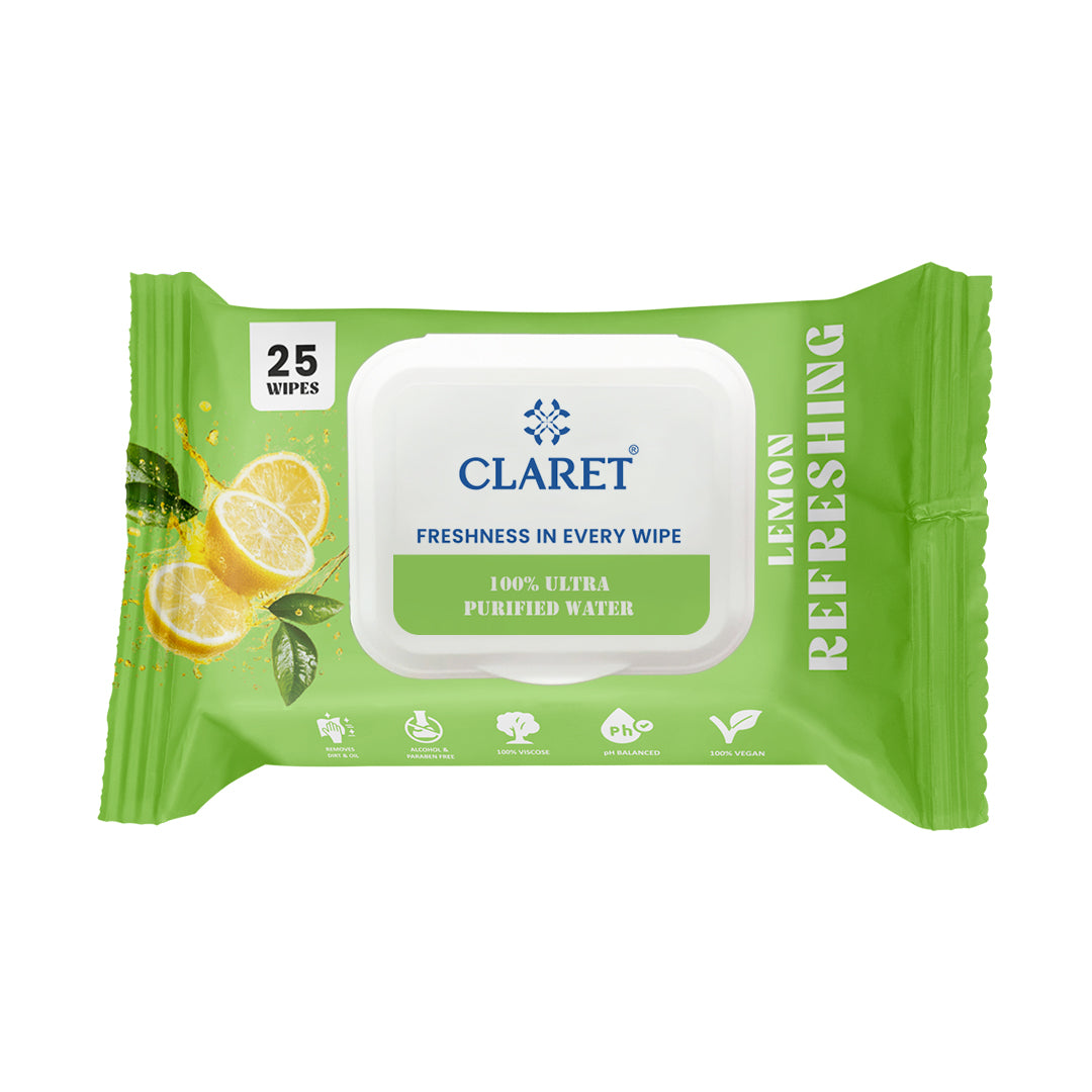 Claret Refreshing Wet Wipes With Lemon | 25 Pulls