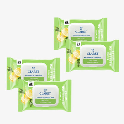 Claret Refreshing Wet Wipes With Lemon | 25 Pulls