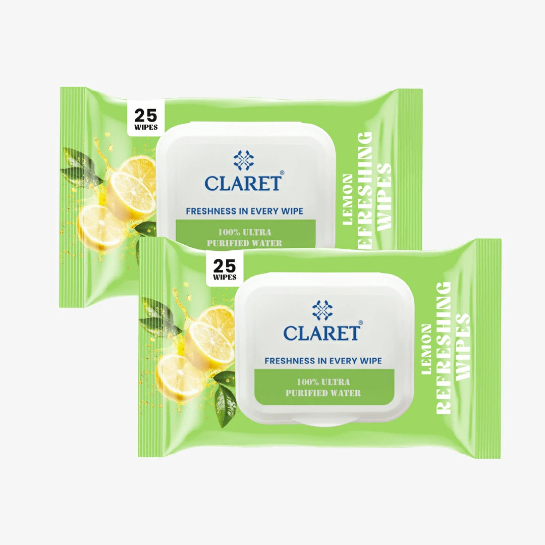 Claret Refreshing Wet Wipes With Lemon | 25 Pulls