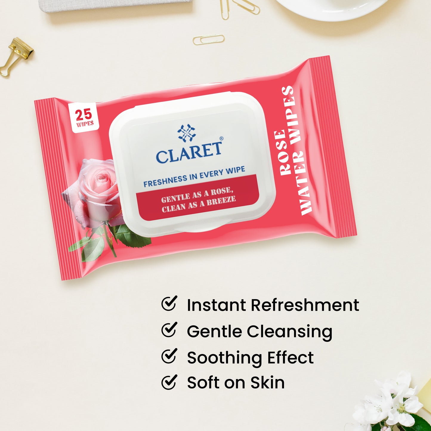 Claret Rose Water Wipes | 25 Wipes