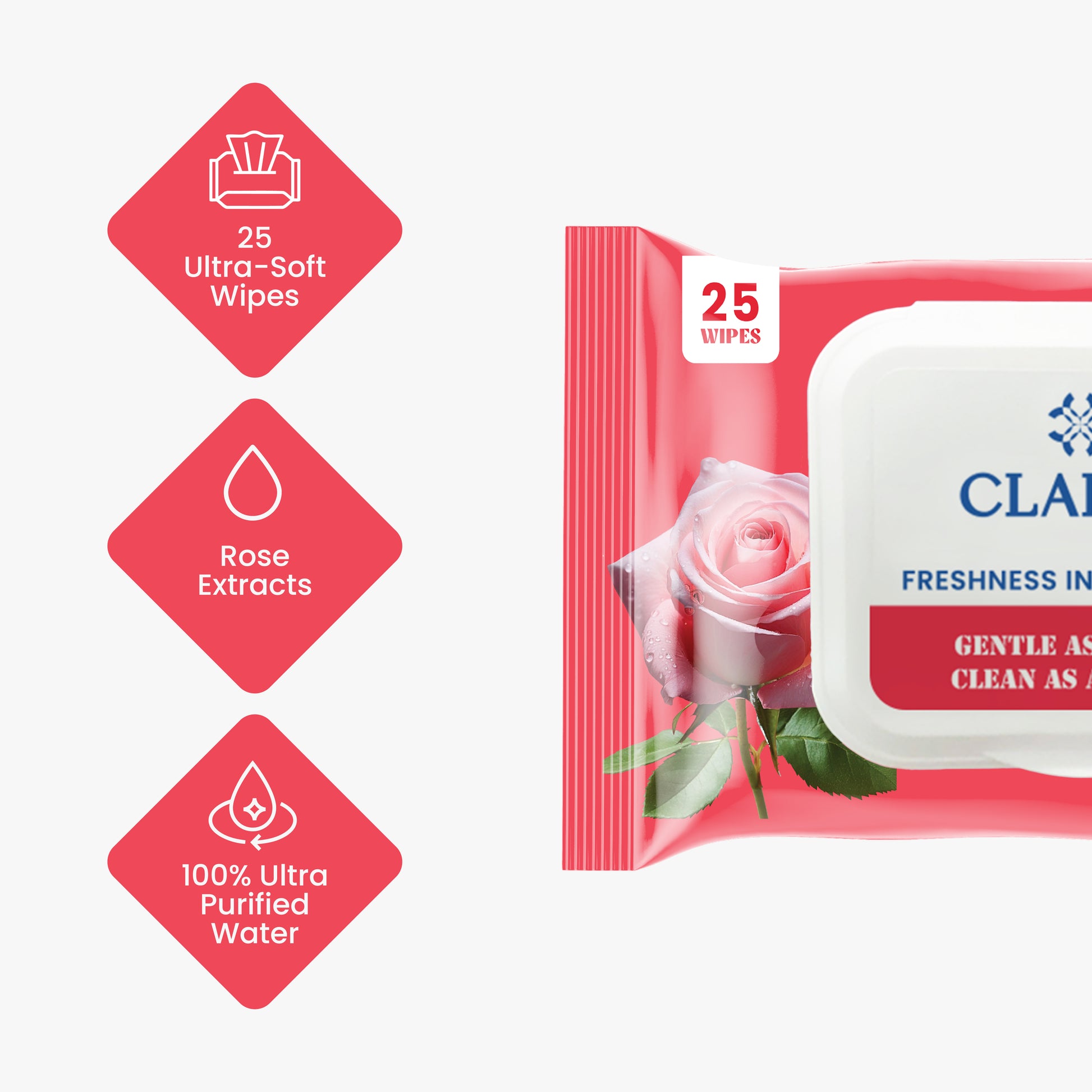 Claret Rose Water Wipes | 25 Wipes