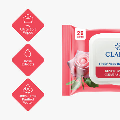 Claret Rose Water Wipes | 25 Wipes
