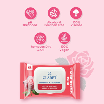 Claret Rose Water Wipes | 25 Wipes