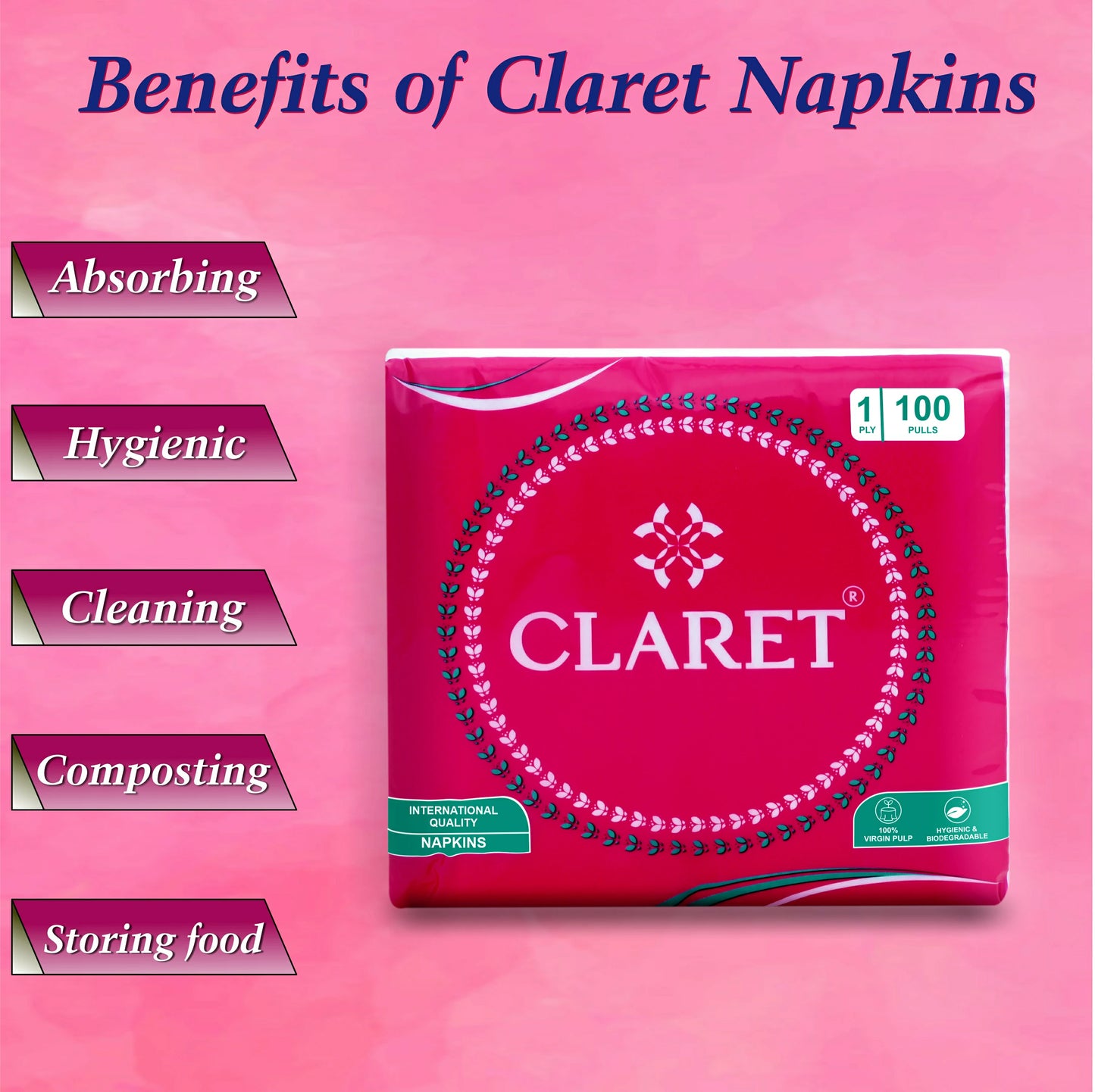 Claret Soft Napkin 1 Ply 100 Pulls - 27 x 30cm