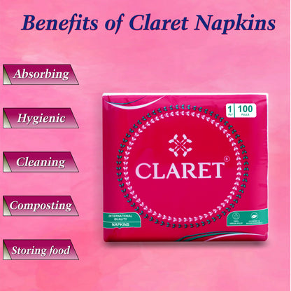 Claret Soft Napkin 1 Ply 100 Pulls - 27 x 30cm