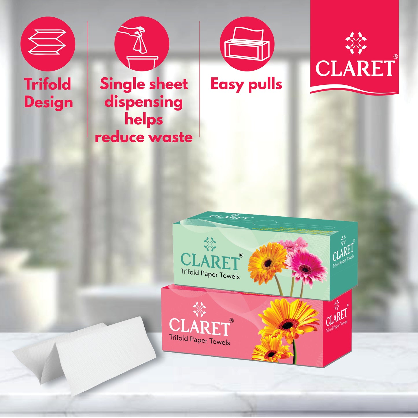 Claret Trifold Paper Towels 1 Ply 100 Pulls