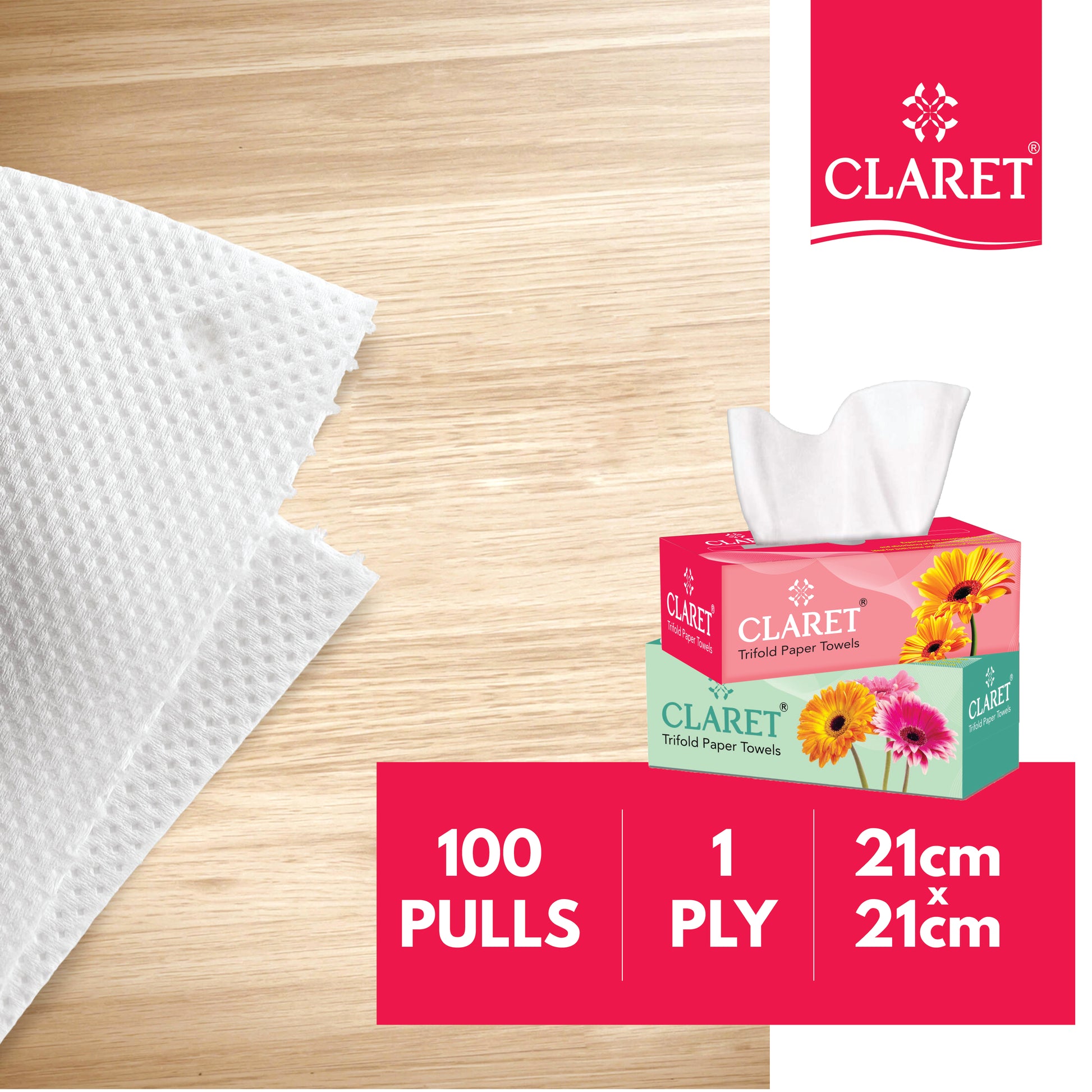Claret Trifold Paper Towels 1 Ply 100 Pulls