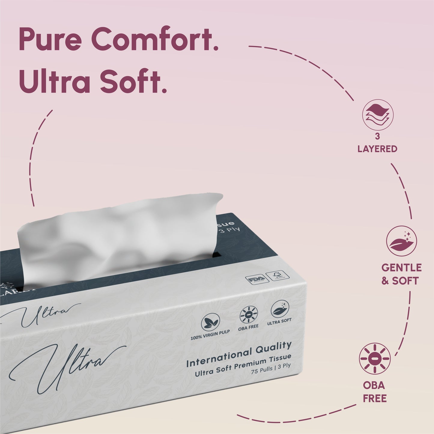 Claret Ultra Premium 3 Ply Facial Tissue 75 Pulls