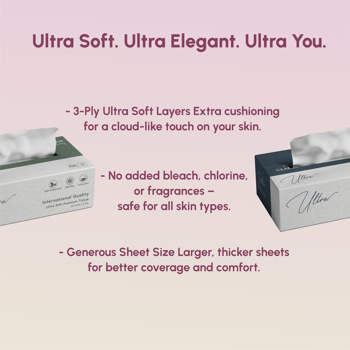 Claret Ultra Premium 3 Ply Facial Tissue 75 Pulls