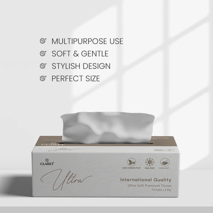 Claret Ultra Premium 3 Ply Facial Tissue 75 Pulls (Assorted)