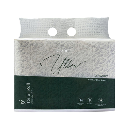 Claret Ultra Toilet Rolls 12 in 1 Combo 3 Ply 300 Pulls
