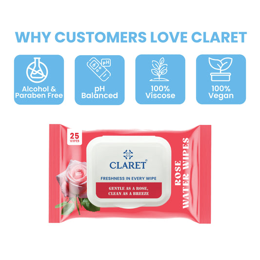 Claret Rose Water Wipes | 25 Wipes