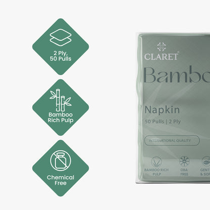 Claret Bamboo Napkin Single 2 Ply 50 Pulls - 30 x 30cm