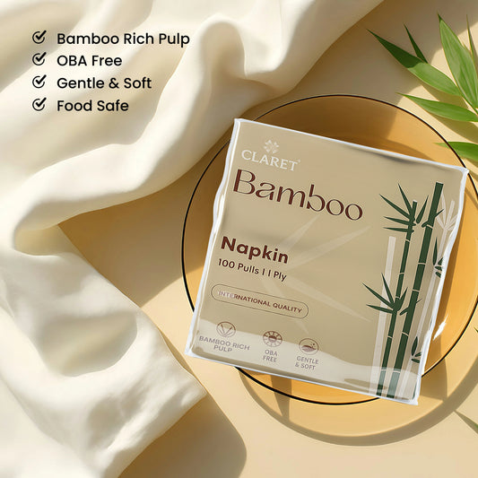 Claret Bamboo Napkin Single 1 Ply 100 Pulls - 30 x 30cm