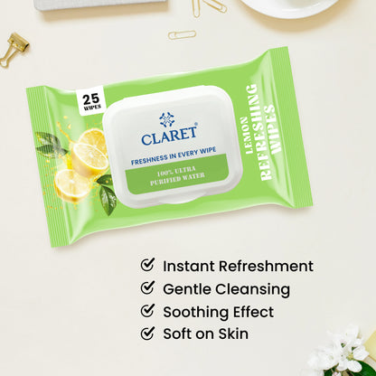 Claret Refreshing Wet Wipes With Lemon | 25 Pulls