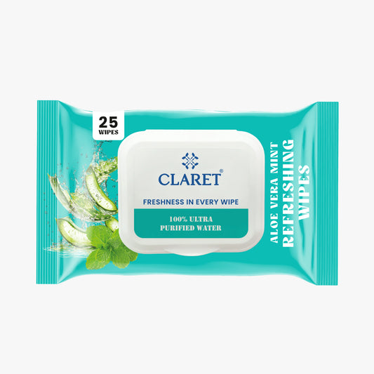 Claret Refreshing Wet Wipes With Aloe Vera & Mint | 25 Pulls