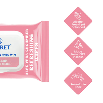 Claret Refreshing Wet Wipes With Aloe Vera & Cucumber | 25 Pulls