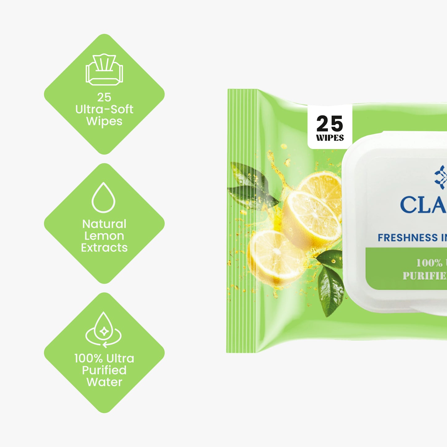 Claret Refreshing Wet Wipes With Lemon | 25 Pulls