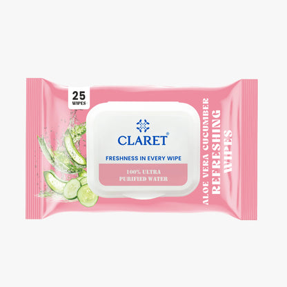 Claret Refreshing Wet Wipes With Aloe Vera & Cucumber | 25 Pulls
