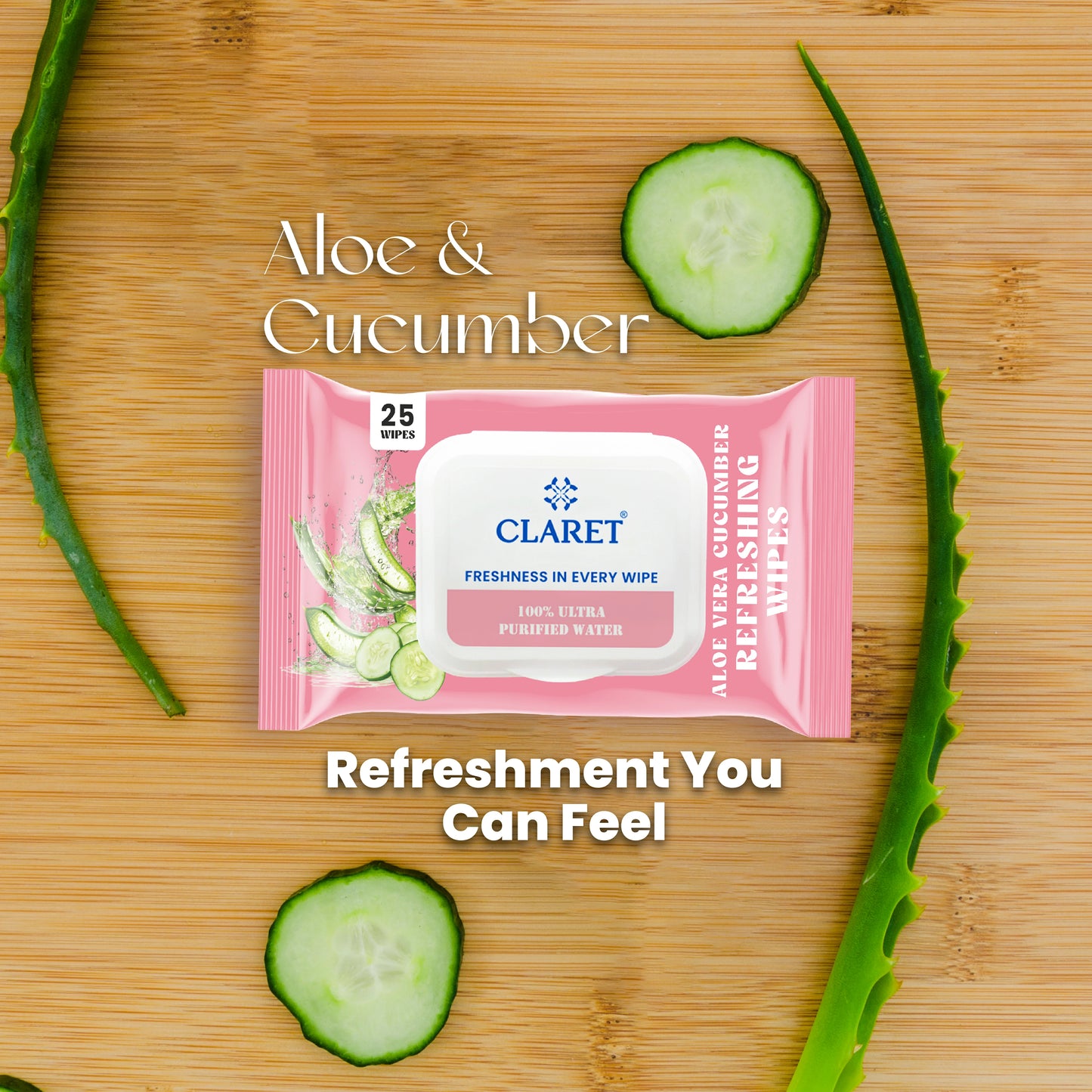 Claret Refreshing Wet Wipes With Aloe Vera & Cucumber | 25 Pulls